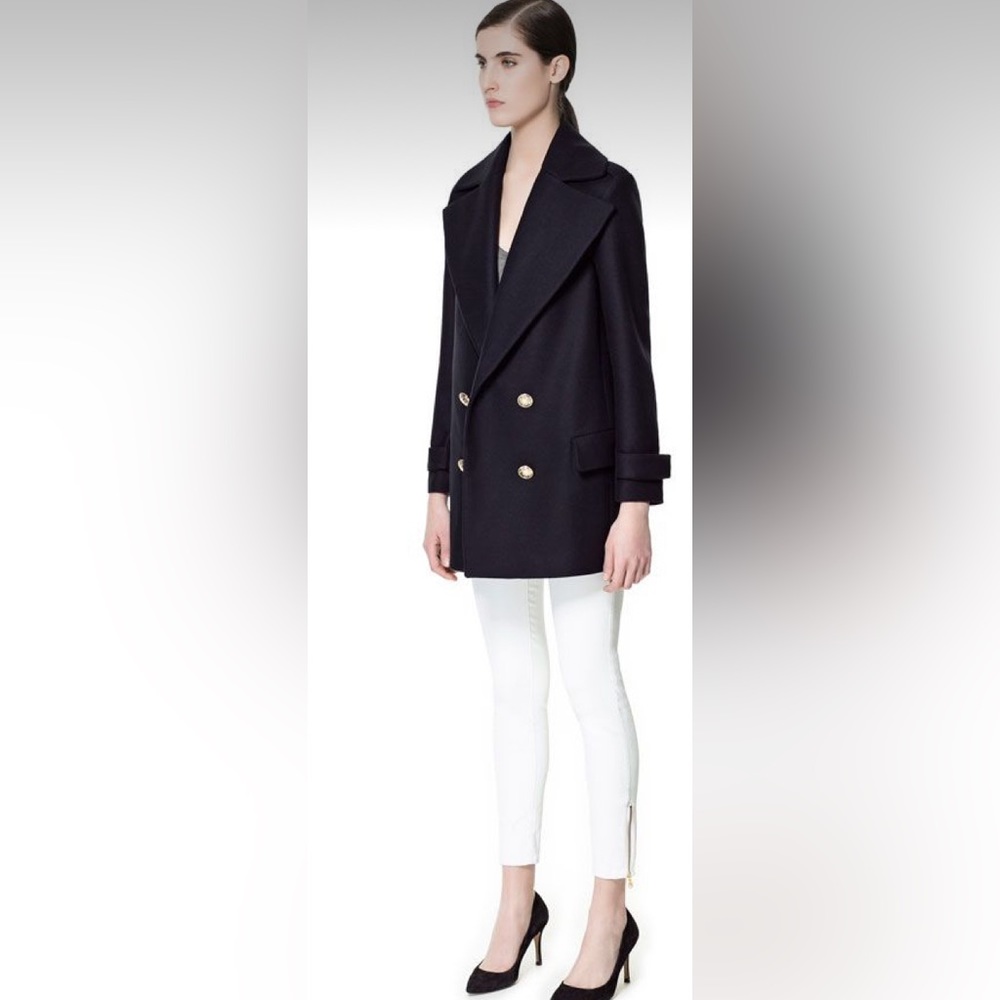 Zara Women’s Navy Wool Military Jacket Peacoat XS